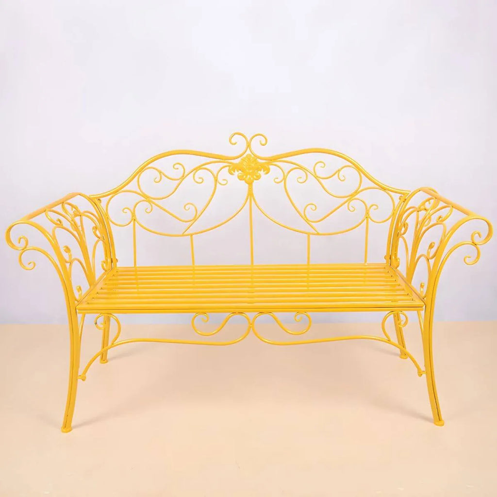 Rococo-Inspired Outdoor Bench in Powder-Coated Iron Frame