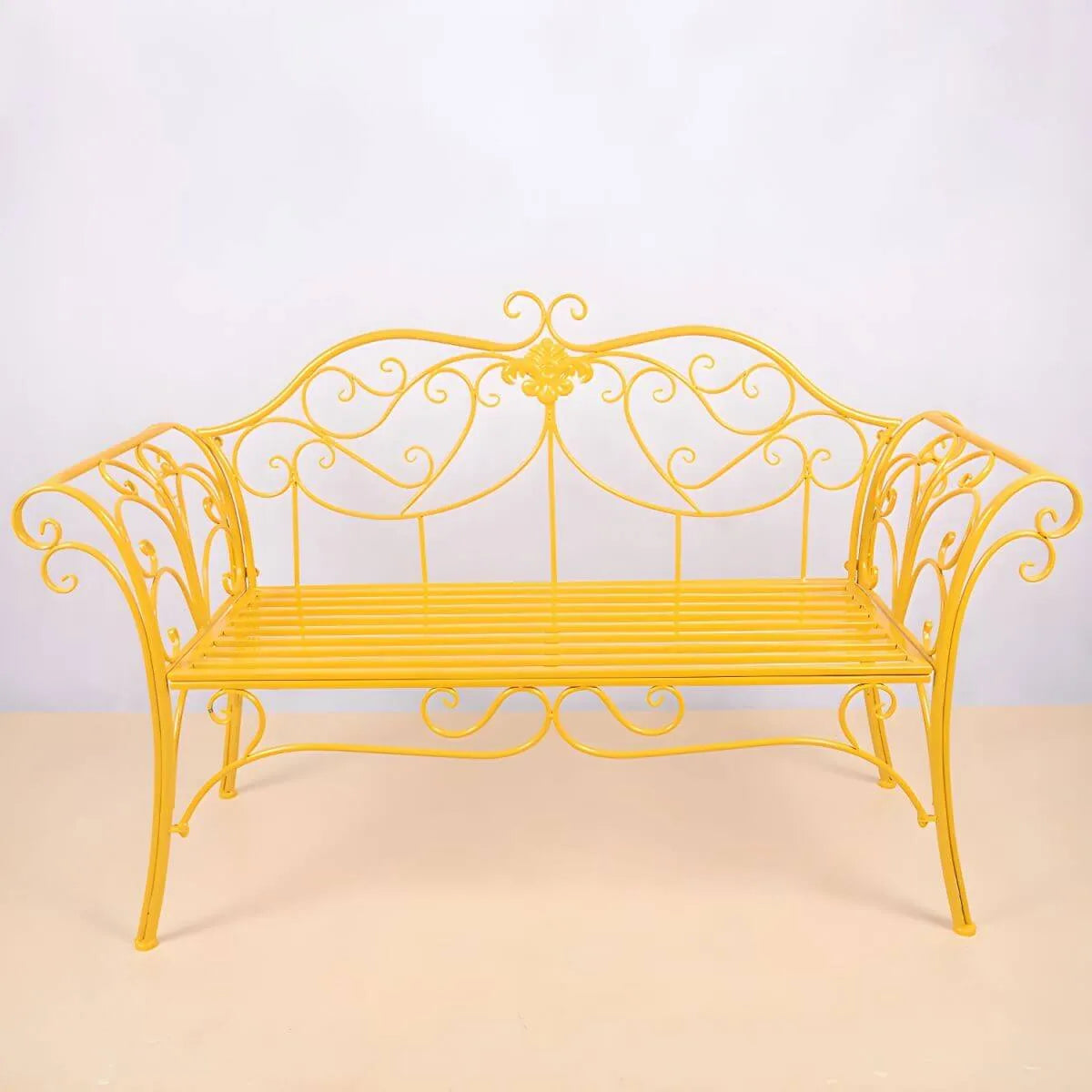 Rococo-Inspired Outdoor Bench in Powder-Coated Iron Frame