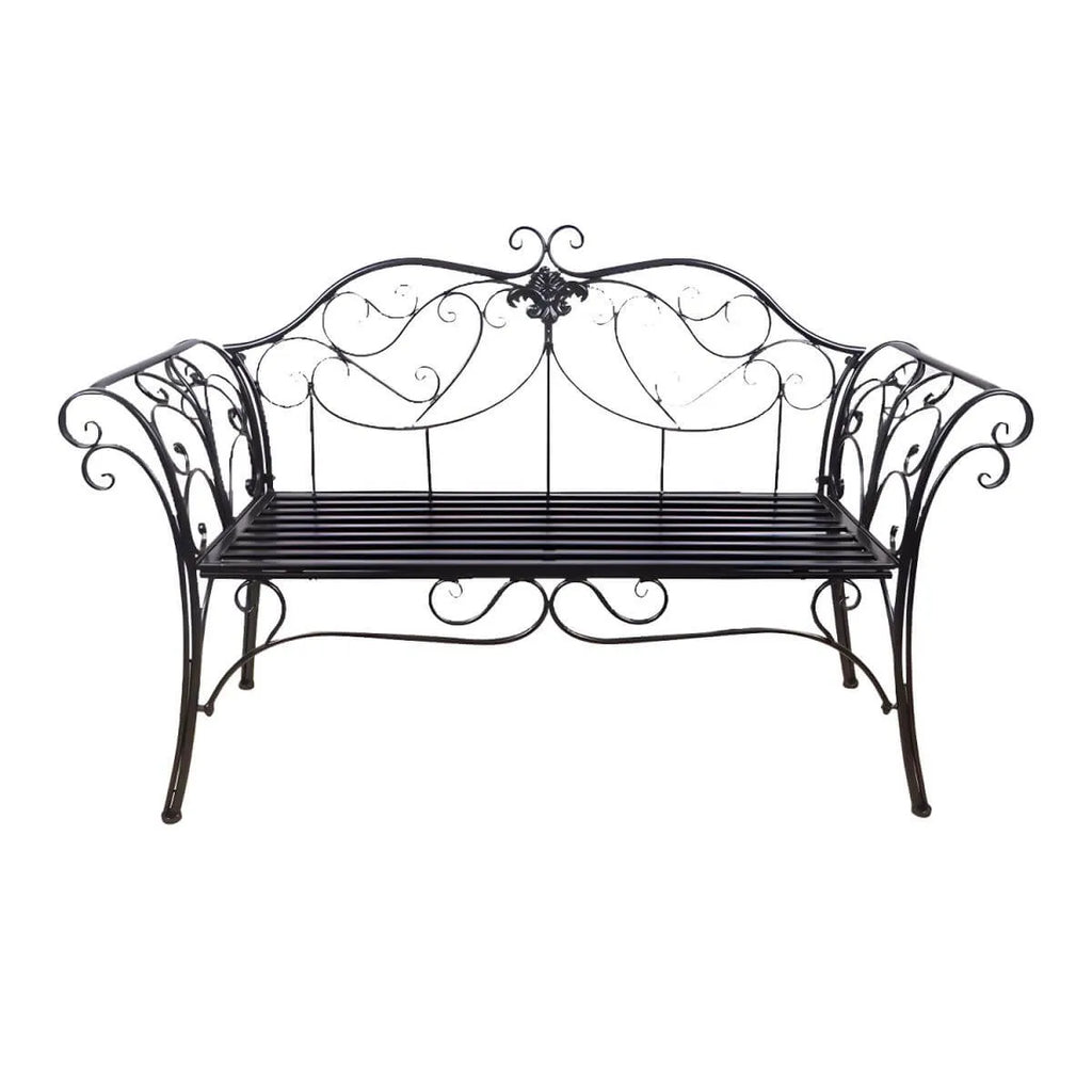 Rococo-Inspired Outdoor Bench in Powder-Coated Iron Frame