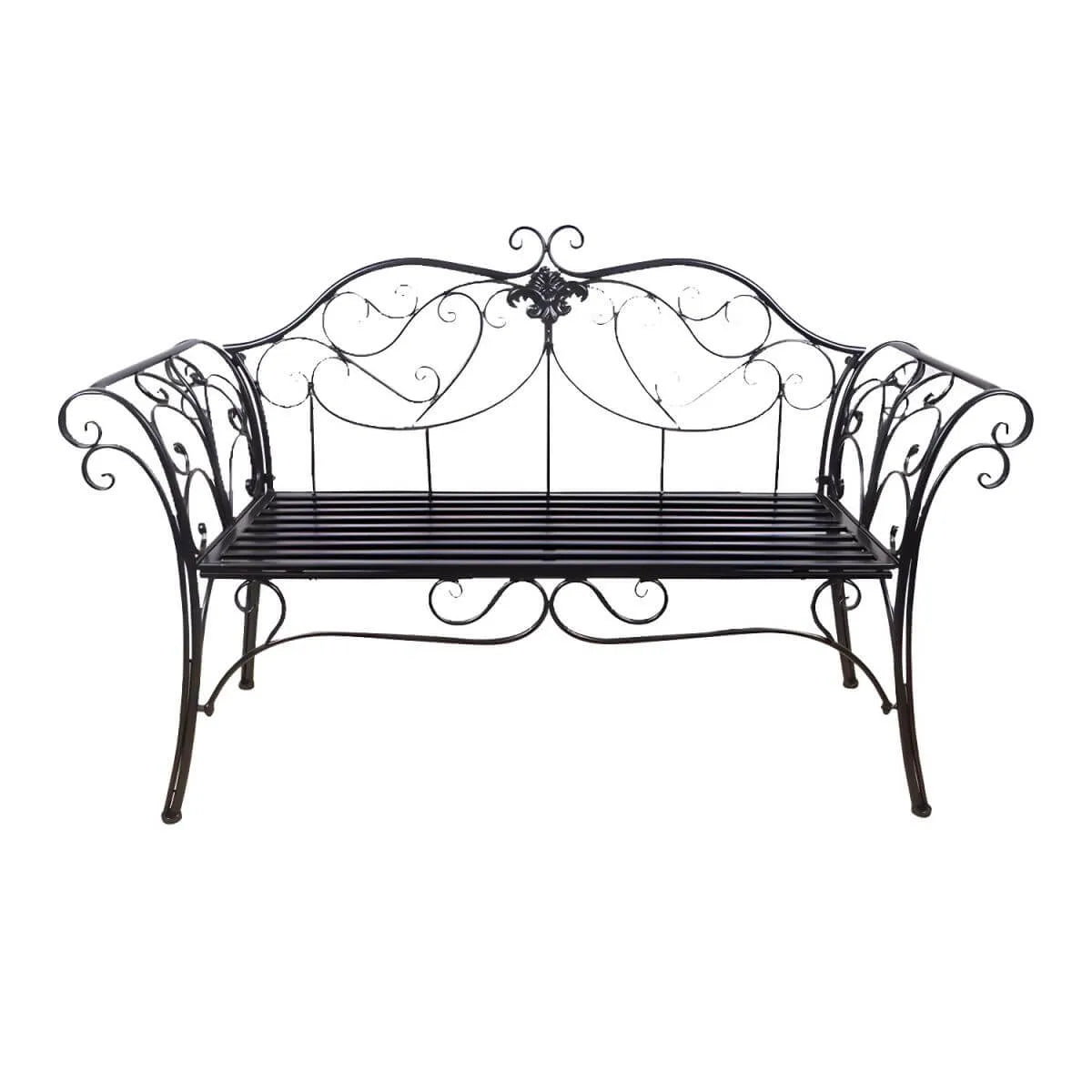 Rococo-Inspired Outdoor Bench in Powder-Coated Iron Frame