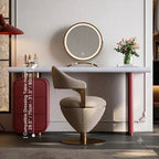 Romantic Jacquard Vanity Stool for Bedroom, Plush Chenille Comfort