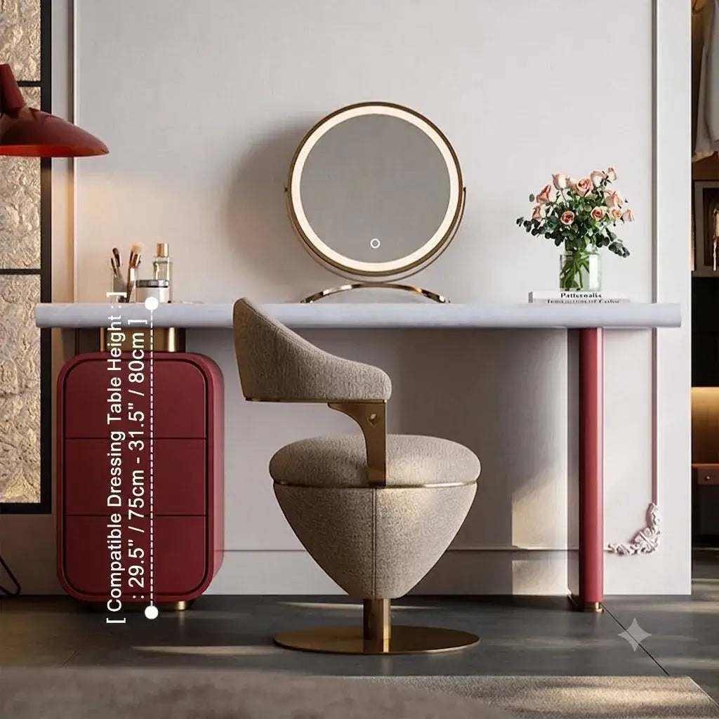 Romantic Jacquard Vanity Stool for Bedroom, Plush Chenille Comfort