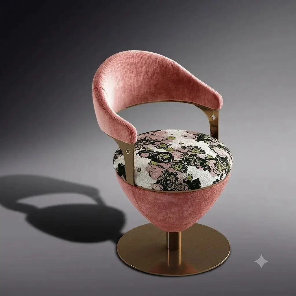 Romantic Jacquard Vanity Stool for Bedroom, Plush Chenille Comfort