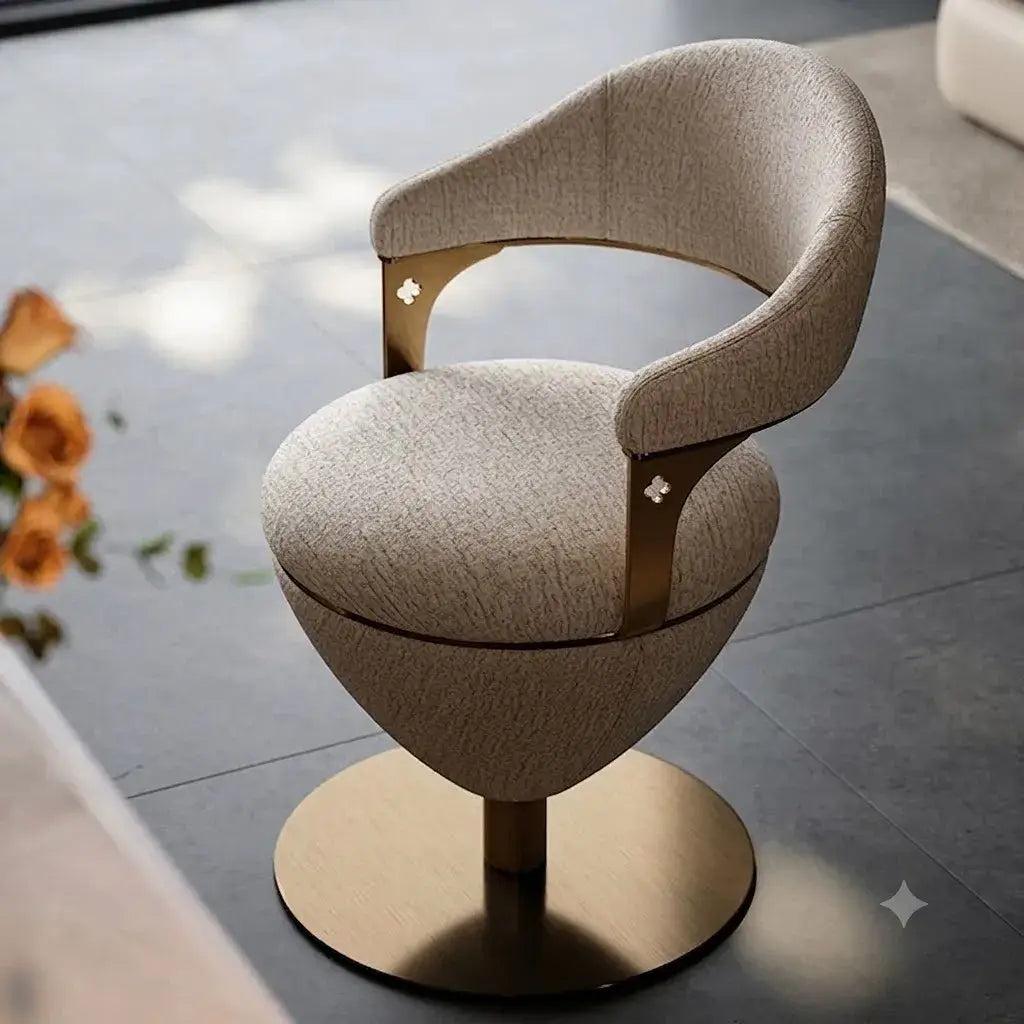 Romantic Jacquard Vanity Stool for Bedroom, Plush Chenille Comfort