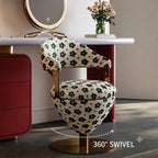Romantic Jacquard Vanity Stool for Bedroom, Plush Chenille Comfort