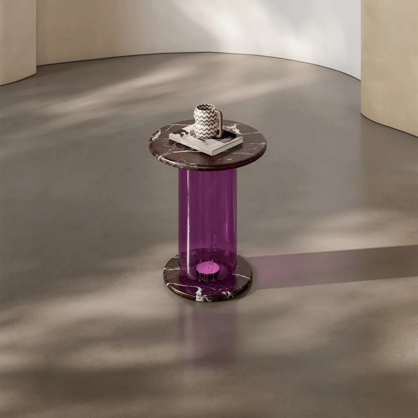 Table d'appoint sculpturale en marbre Rosso et verre bullé pour salons Image secondaire du produit