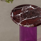Rosso Marble and Bubble Glass Sculptural Side Table for Living Rooms