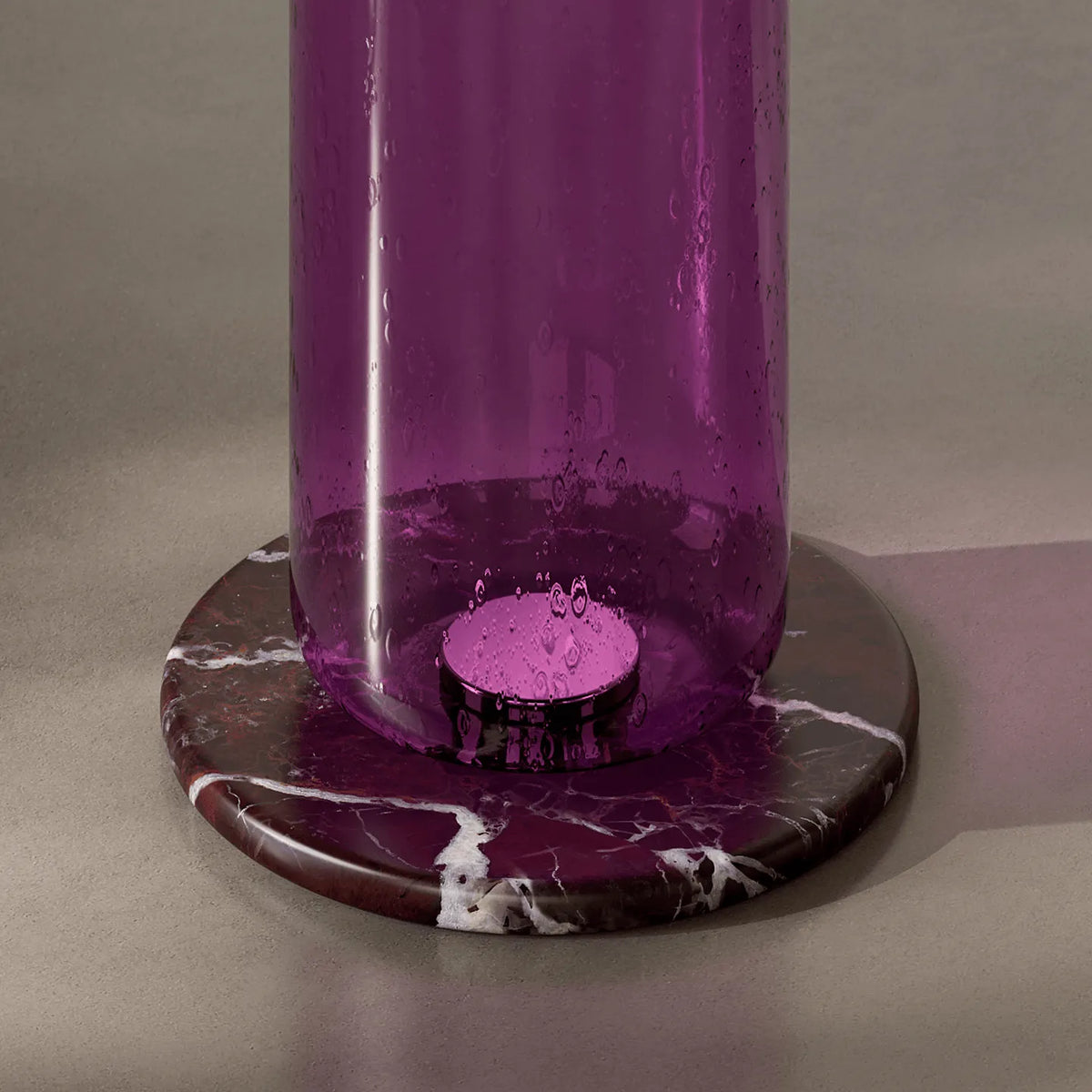Rosso Marble and Bubble Glass Sculptural Side Table for Living Rooms