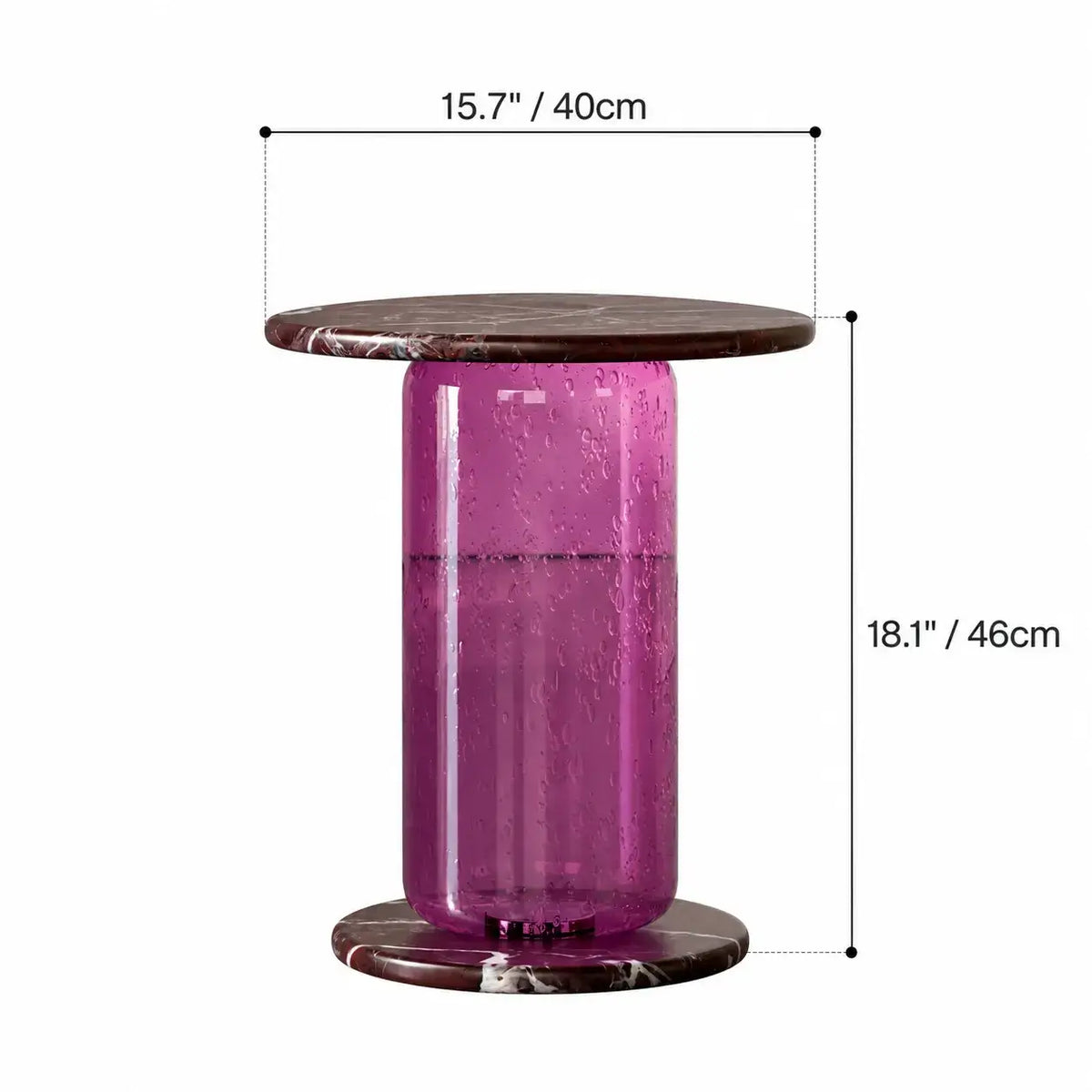 Rosso Marble and Bubble Glass Sculptural Side Table for Living Rooms Dimensions