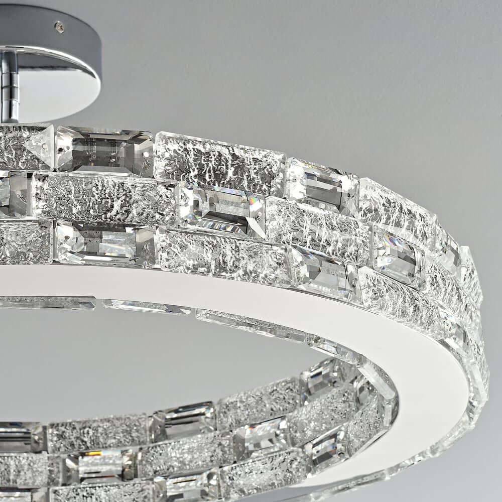 Round Crystal LED Dome Semi-Flush Mount Chandelier in Chrome