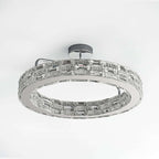 Round Crystal LED Dome Semi-Flush Mount Chandelier in Chrome