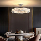 Round Crystal LED Dome Semi-Flush Mount Chandelier in Chrome