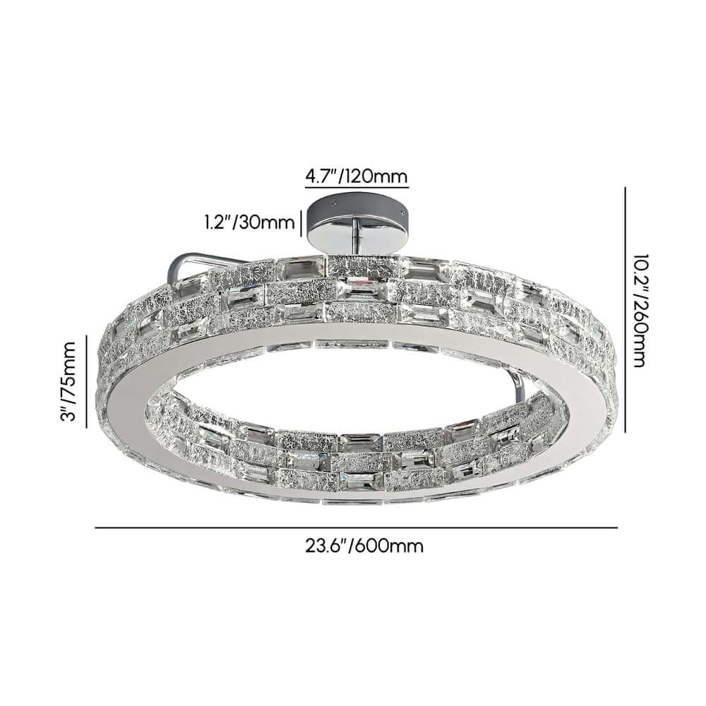 Round Crystal LED Dome Semi-Flush Mount Chandelier in Chrome Dimensions
