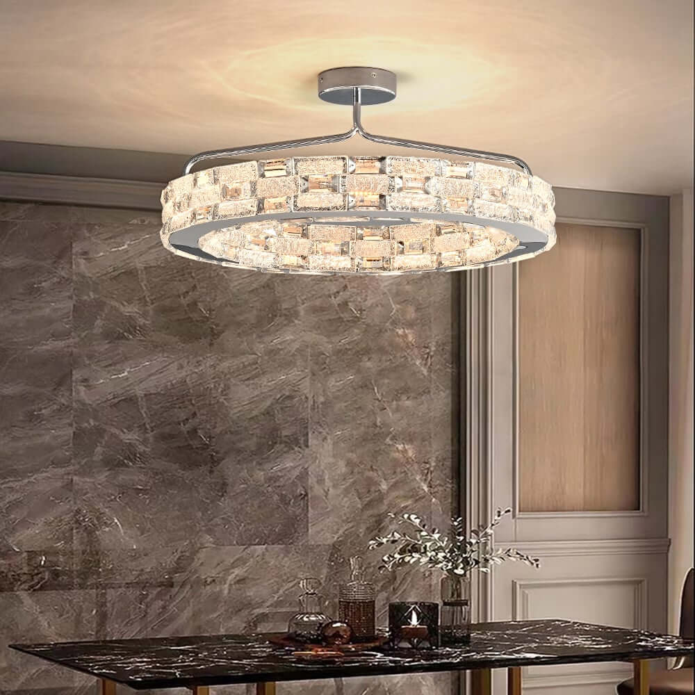 Round Crystal LED Dome Semi-Flush Mount Chandelier in Chrome Main Product Image