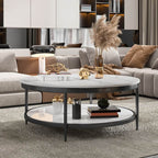 Round Glam Coffee Table with Sintered Stone Top and Metal Base