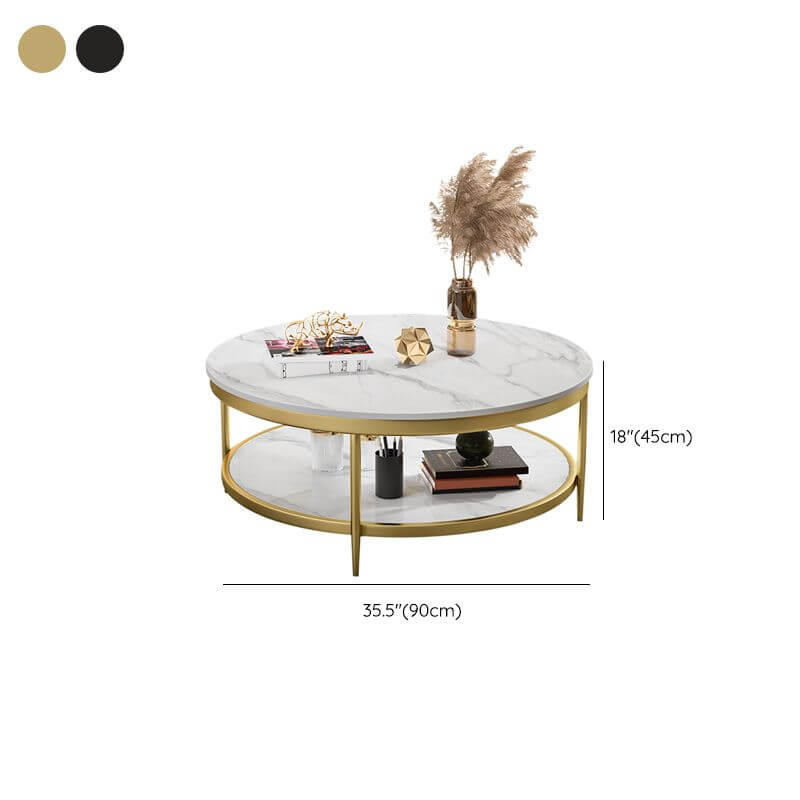 Round Glam Coffee Table with Sintered Stone Top and Metal Base Dimensions
