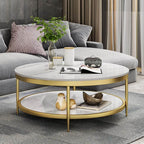 Round Glam Coffee Table with Sintered Stone Top and Metal Base Main Product Image