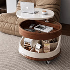 Round Lift Top Coffee Table with Stone Top, Rolling Storage Design