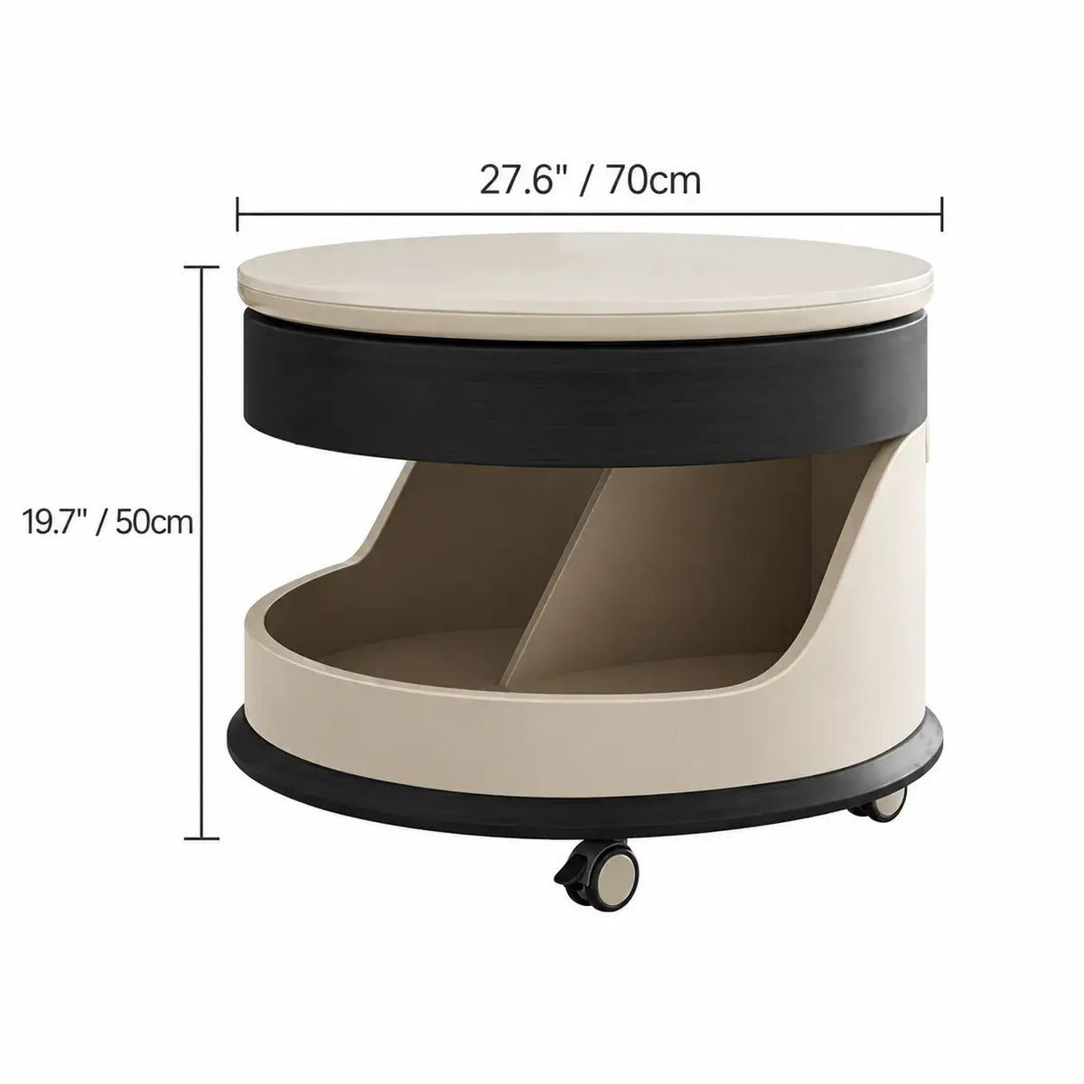 Round Lift Top Coffee Table with Stone Top, Rolling Storage Design