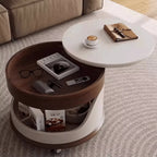 Round Lift Top Coffee Table with Stone Top, Rolling Storage Design