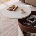 Round Lift Top Coffee Table with Stone Top, Rolling Storage Design