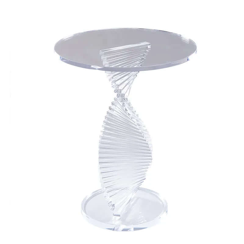 Round Spiral Helix Acrylic Side Table, Modern Clear Design