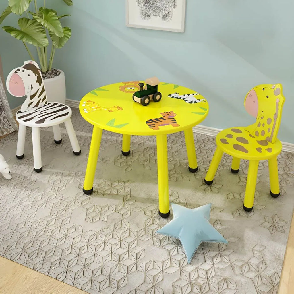 Round & Square Kids' Animal-Themed Wooden Desk Sets with Matching Chairs