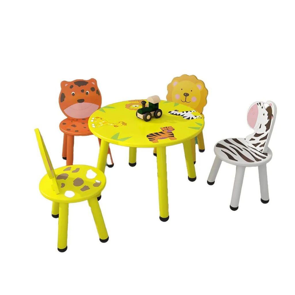 Round & Square Kids' Animal-Themed Wooden Desk Sets with Matching Chairs