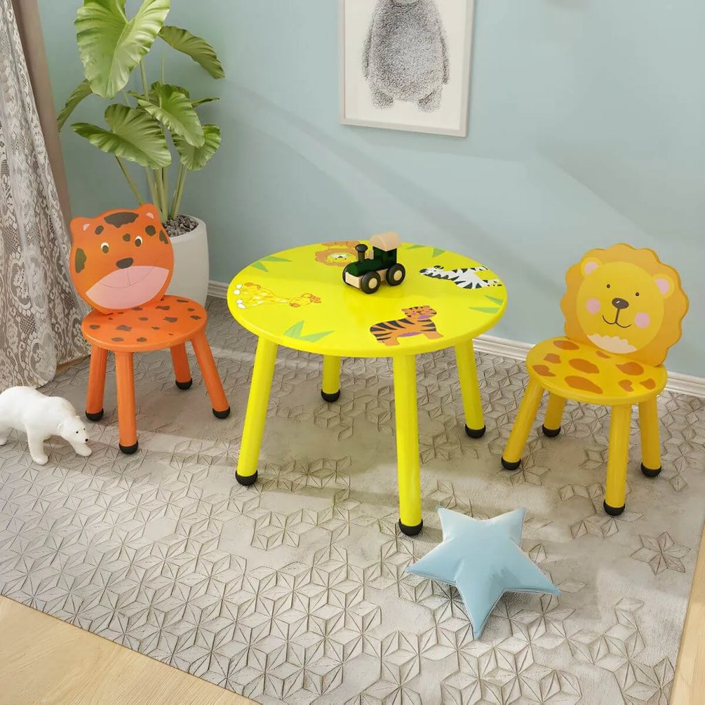 Round & Square Kids' Animal-Themed Wooden Desk Sets with Matching Chairs