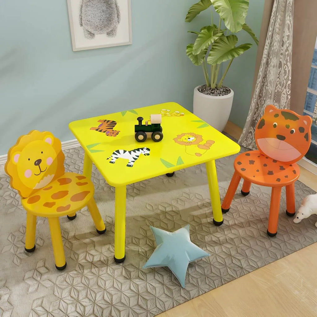 Round & Square Kids' Animal-Themed Wooden Desk Sets with Matching Chairs