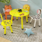 Round & Square Kids' Animal-Themed Wooden Desk Sets with Matching Chairs