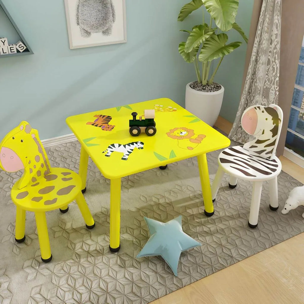 Round & Square Kids' Animal-Themed Wooden Desk Sets with Matching Chairs