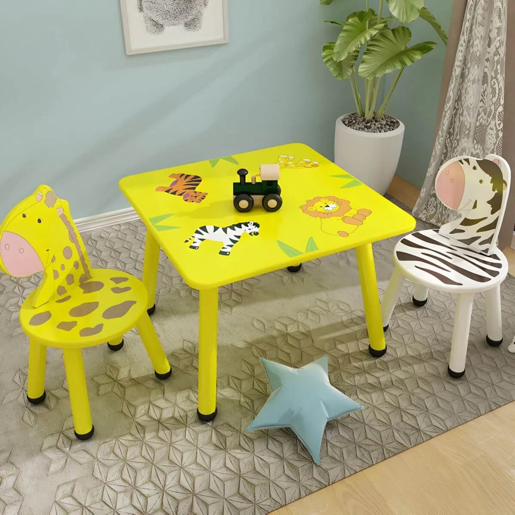 Round & Square Kids' Animal-Themed Wooden Desk Sets with Matching Chairs