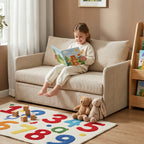 Rounded Convertible Kids Sofa Bed in Soft Ribbed Fabric for Reading Nooks
