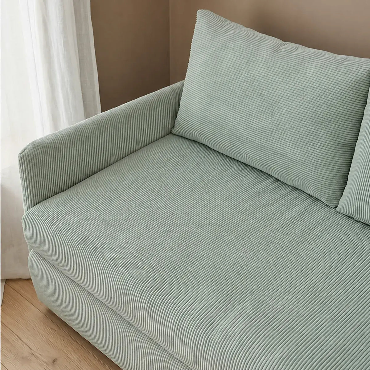 Rounded Convertible Kids Sofa Bed in Soft Ribbed Fabric for Reading Nooks