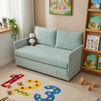 Rounded Convertible Kids Sofa Bed in Soft Ribbed Fabric for Reading Nooks