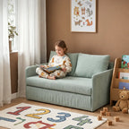 Rounded Convertible Kids Sofa Bed in Soft Ribbed Fabric for Reading Nooks