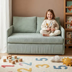 Rounded Convertible Kids Sofa Bed in Soft Ribbed Fabric for Reading Nooks