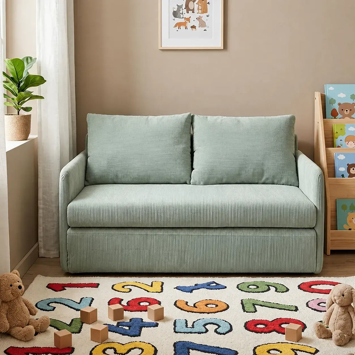 Rounded Convertible Kids Sofa Bed in Soft Ribbed Fabric for Reading Nooks Main Product Image Main image