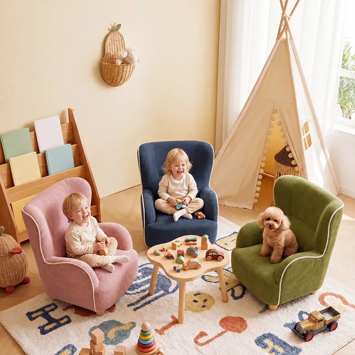 Rounded Corduroy Accent Chair for Kids, Cozy Reading Nook Seating