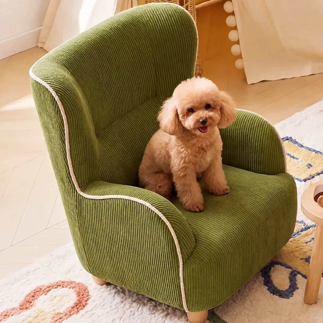 Rounded Corduroy Accent Chair for Kids, Cozy Reading Nook Seating Secondary image