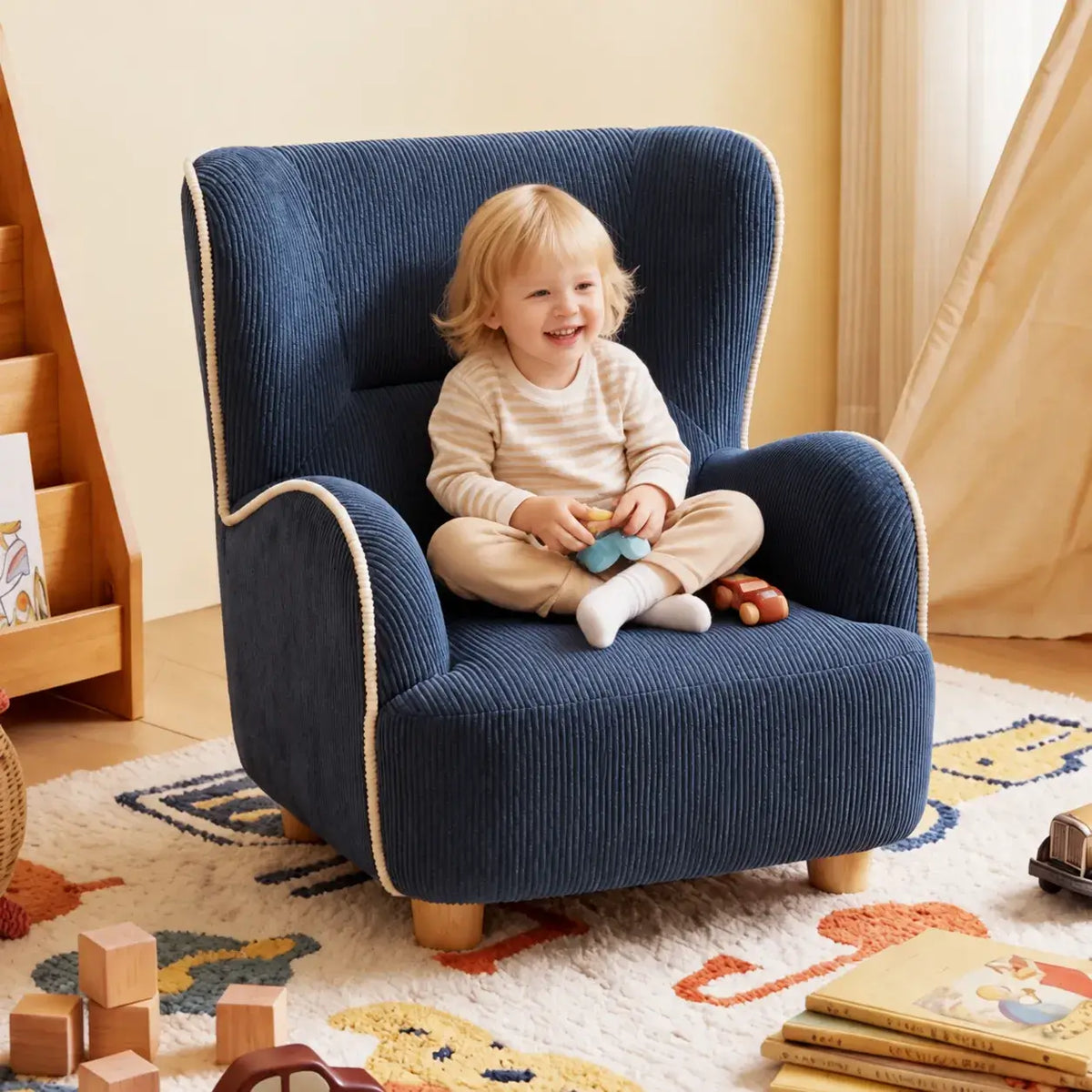 Rounded Corduroy Accent Chair for Kids, Cozy Reading Nook Seating