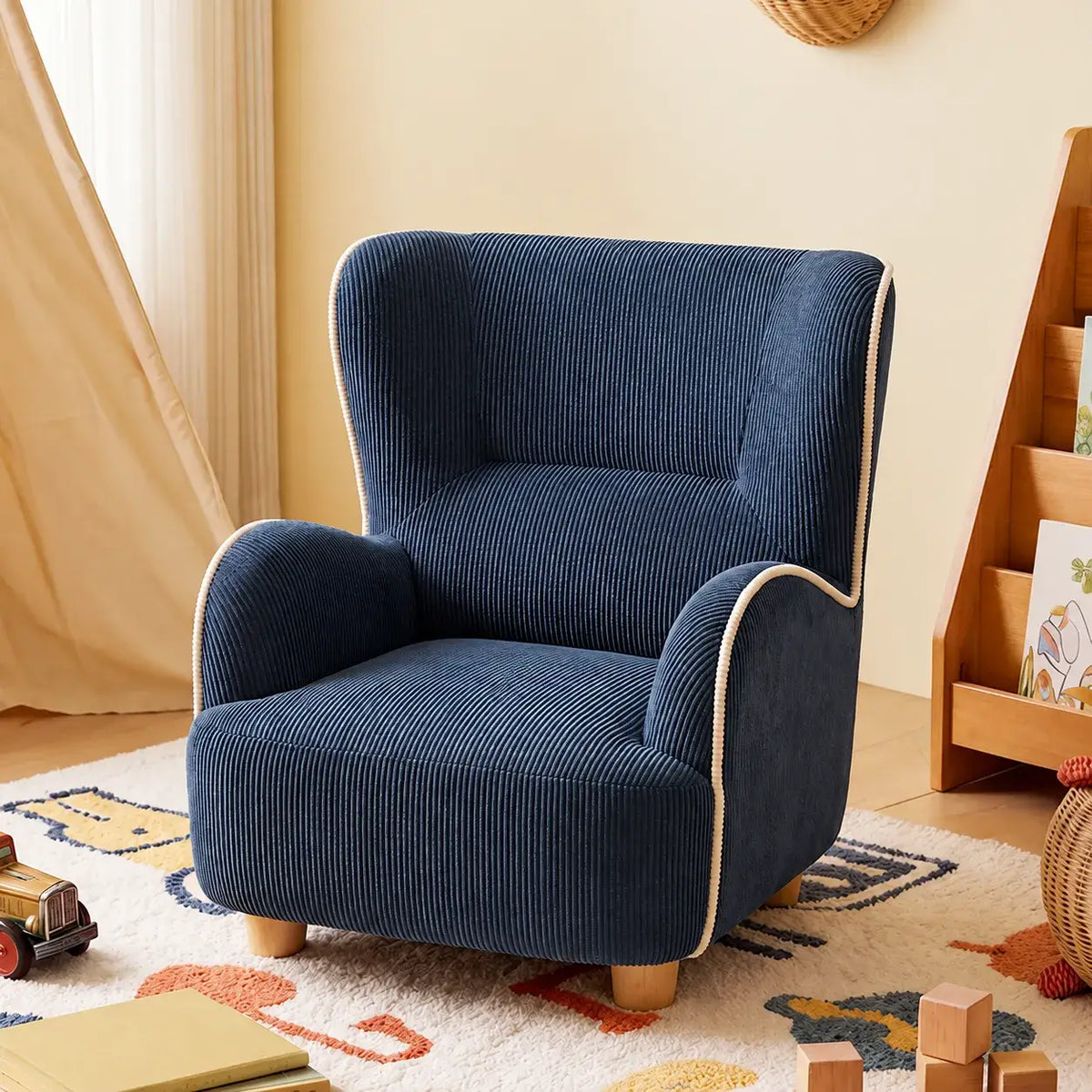 Rounded Corduroy Accent Chair for Kids, Cozy Reading Nook Seating