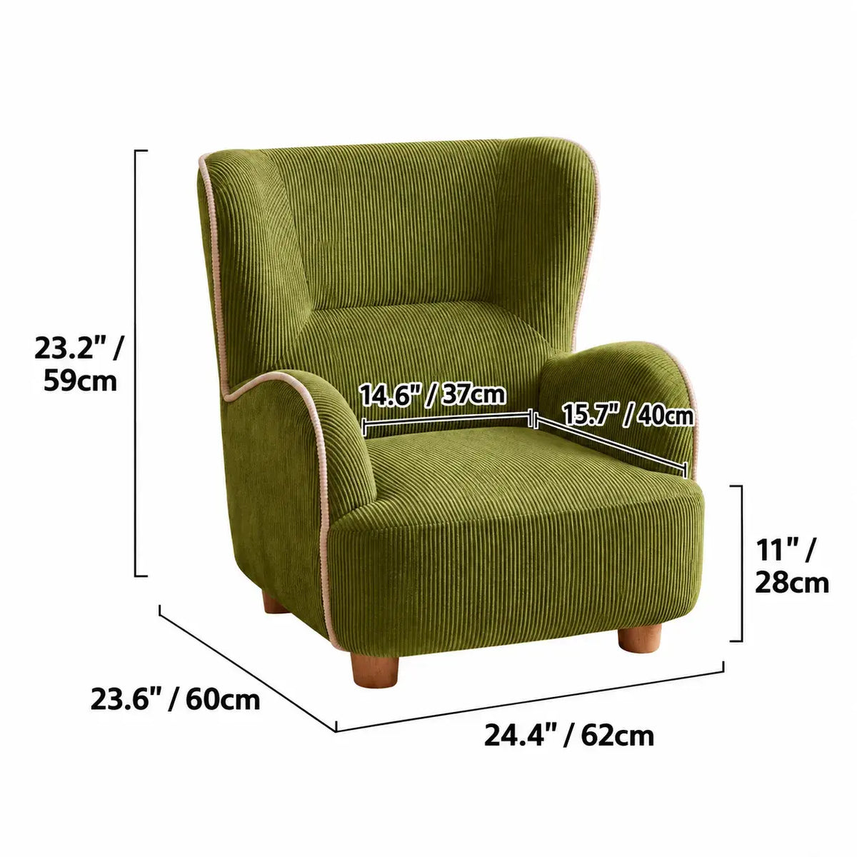 Rounded Corduroy Accent Chair for Kids, Cozy Reading Nook Seating Dimensions