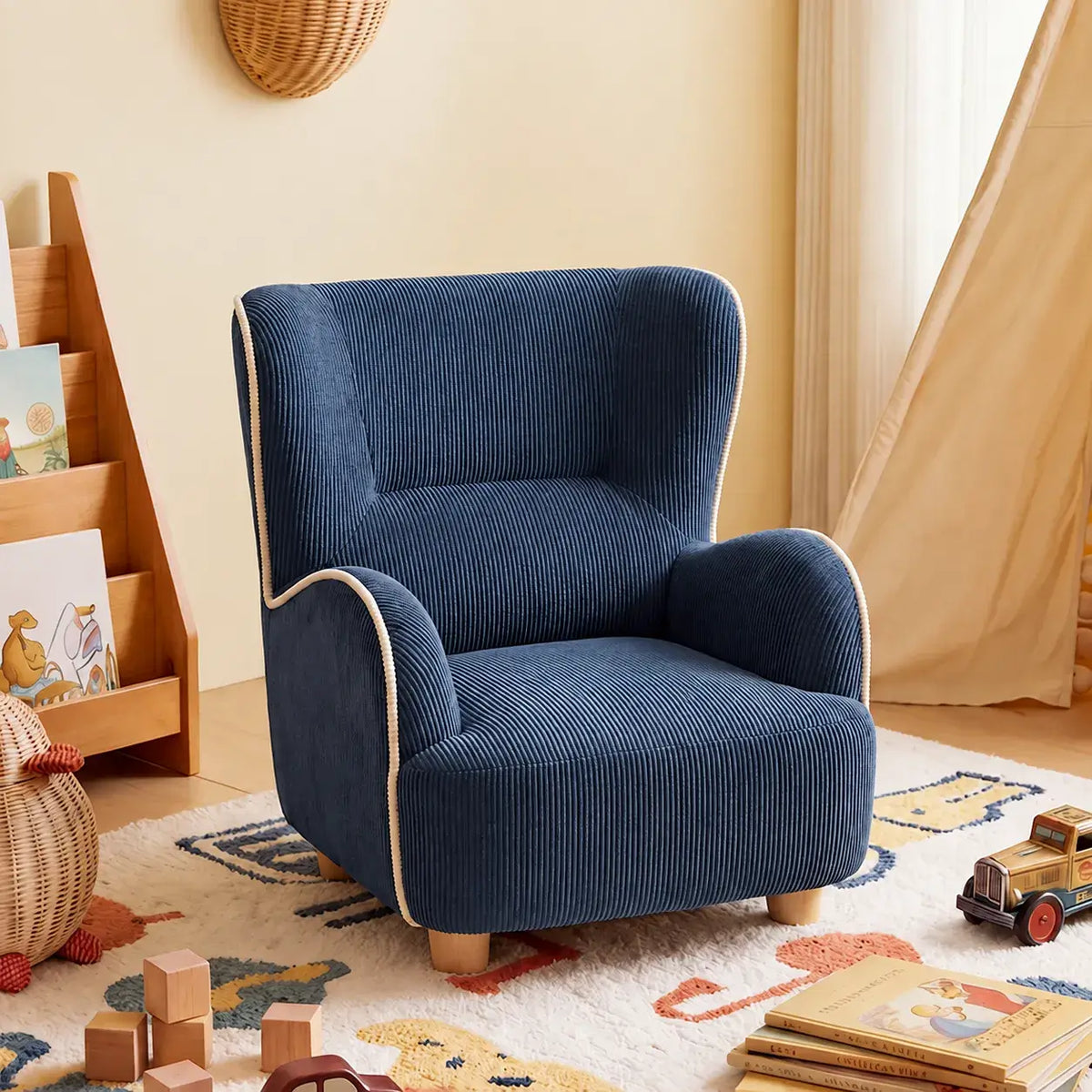 Rounded Corduroy Accent Chair for Kids, Cozy Reading Nook Seating Main Product Image Main image