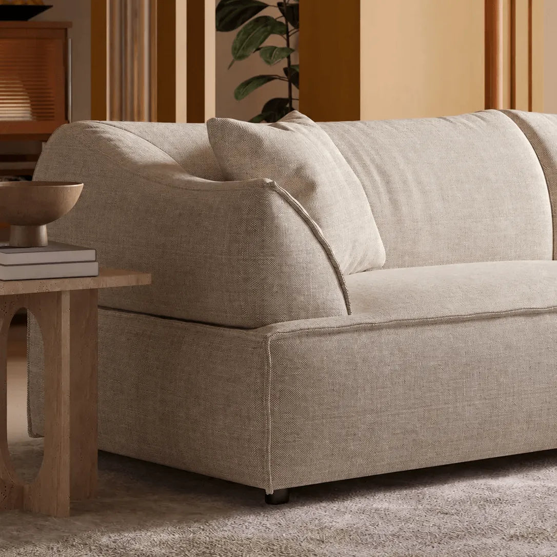 Rounded Linen Blend Sofa with Italian Vintage Tone and Cloud-Soft Comfort