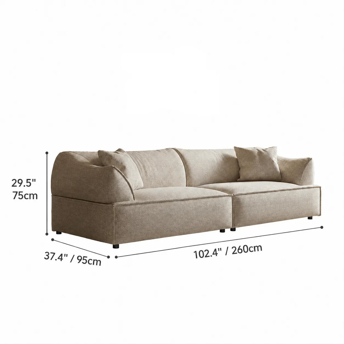 Rounded Linen Blend Sofa with Italian Vintage Tone and Cloud-Soft Comfort Dimensions Hauptbild