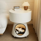 Rounded Multifunctional Pet-Friendly Nightstand With Storage and Locking Casters