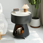 Rounded Multifunctional Pet-Friendly Nightstand With Storage and Locking Casters