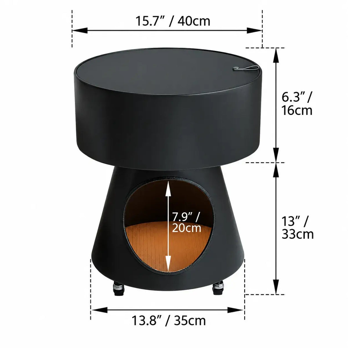 Rounded Multifunctional Pet-Friendly Nightstand With Storage and Locking Casters Dimensions